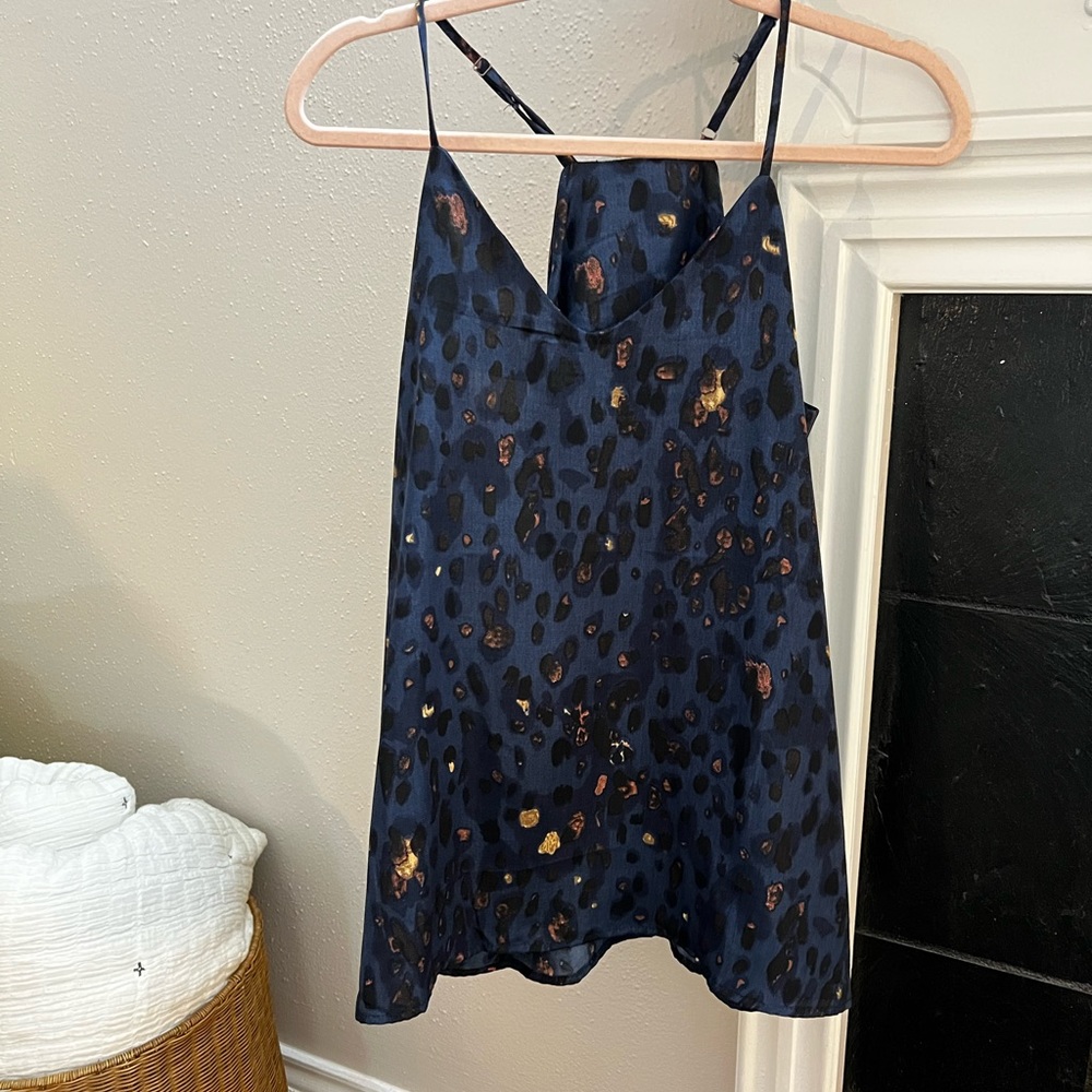 Medium black, navy, and gold printed tank top.